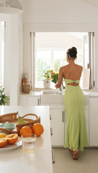 Lime Green Satin Sleeveless Midi Dress