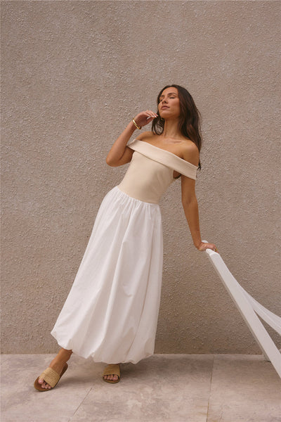 Sophisticated Nights Bubble Hem Maxi Dress White
