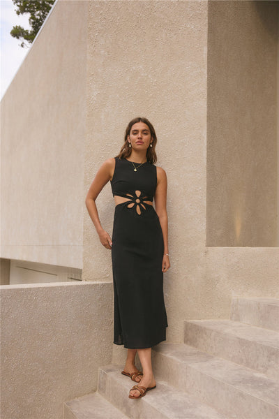Black Fluttering Hearts Maxi Dress