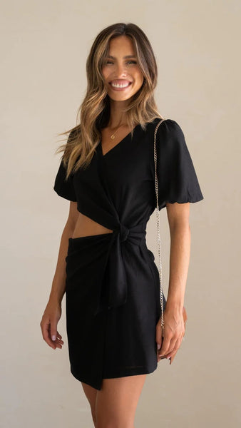 Black Cutout Waist Mini Dress