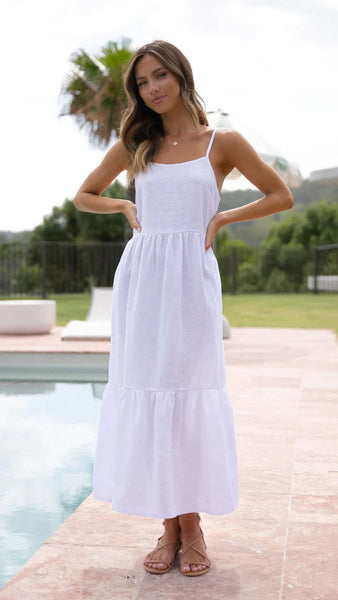 White Solid Slip Midi Dress