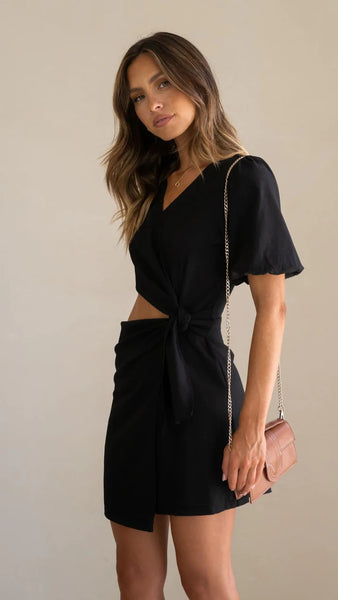 Black Cutout Waist Mini Dress