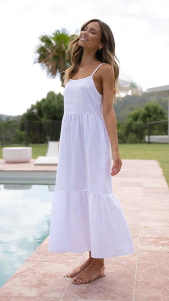 White Solid Slip Midi Dress