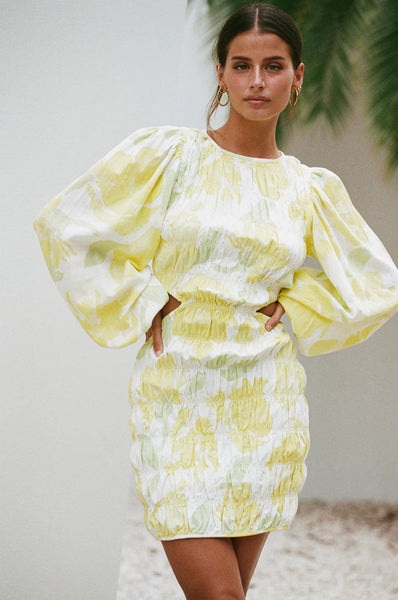 Lime Floral Smocked Mini Dress