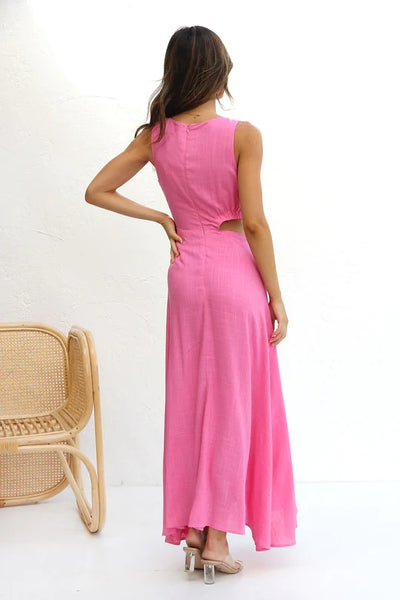 Pink Cutout Waist Midi Dress