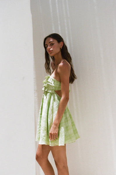 Green Plaid Bandeau Mini Dress