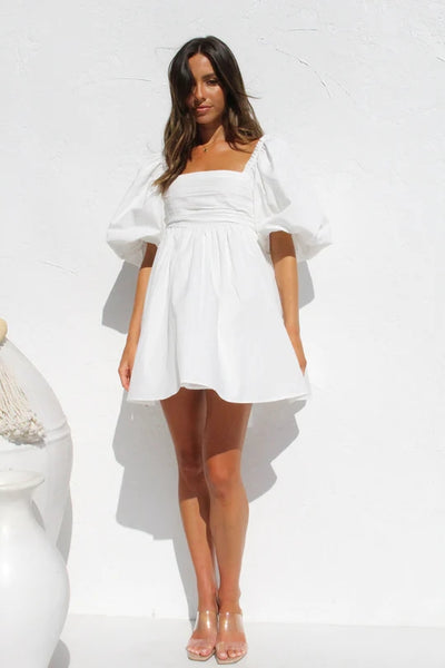 White Back Bow Mini Dress