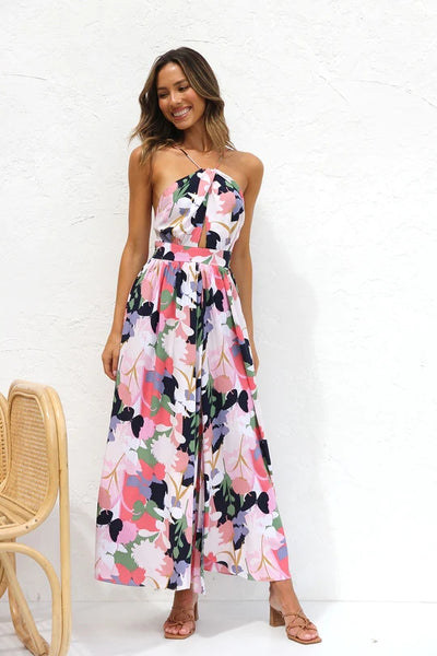 Black Floral Side Slit Midi Dress