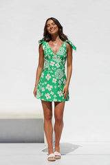 Green Floral Sleeveless Mini Dress