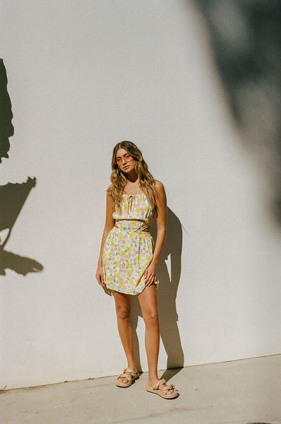 Yellow Floral Sleeveless Mini Dress