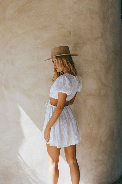 White Cutout Waist Mini Dress