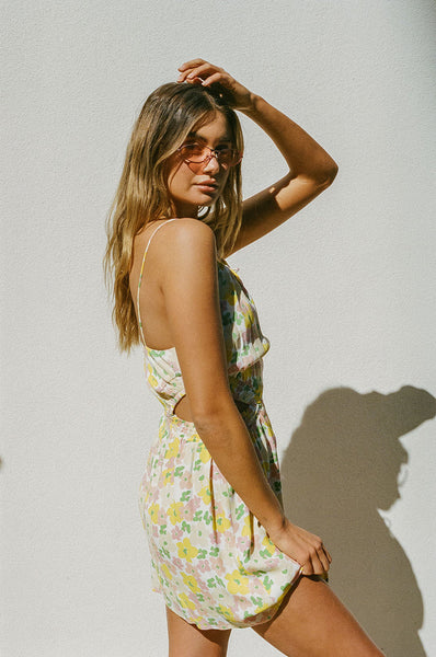 Yellow Floral Sleeveless Mini Dress