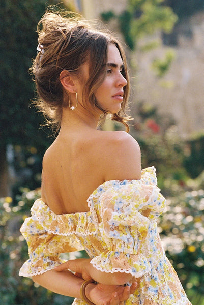 Yellow Floral Off Shoulder Mini Dress