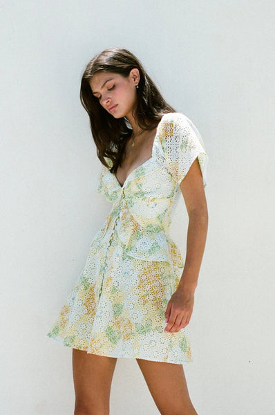 Yellow Delicate Floral Mini Dress