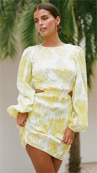Lime Floral Smocked Mini Dress