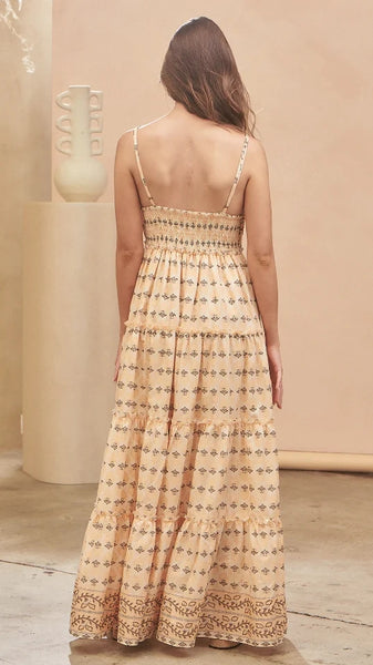 Beige Floral Slip Maxi Dress