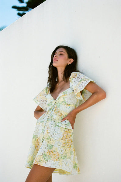 Yellow Delicate Floral Mini Dress