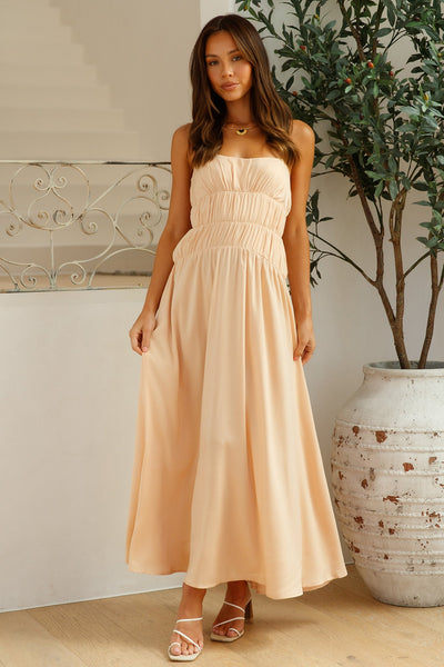 Heavenly Endeavours Satin Maxi Dress Peach
