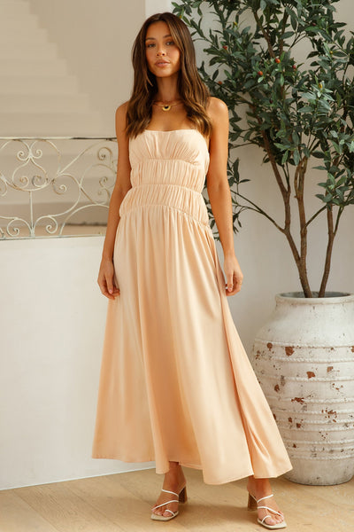 Heavenly Endeavours Satin Maxi Dress Peach