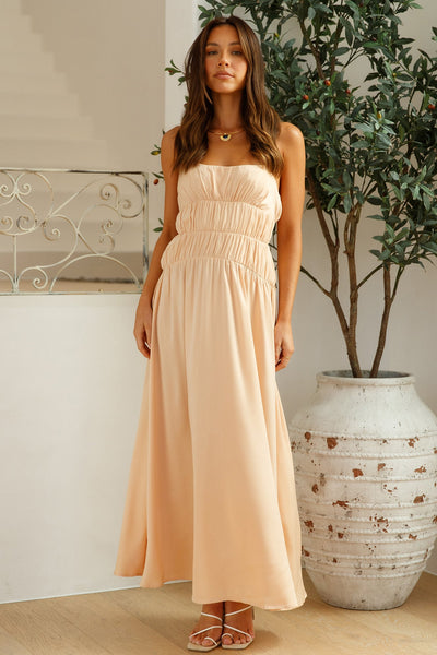 Heavenly Endeavours Satin Maxi Dress Peach