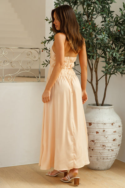 Heavenly Endeavours Satin Maxi Dress Peach