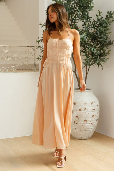 Heavenly Endeavours Satin Maxi Dress Peach