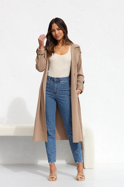 Camel Waists Tie Longline Cardigan