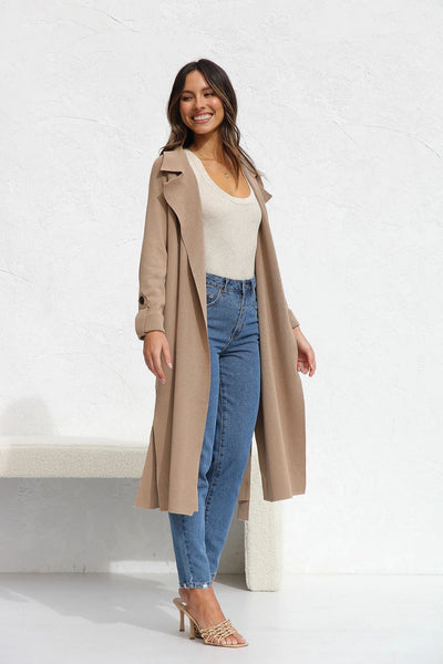 Camel Waists Tie Longline Cardigan