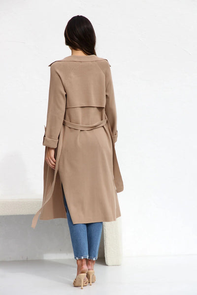 Camel Waists Tie Longline Cardigan