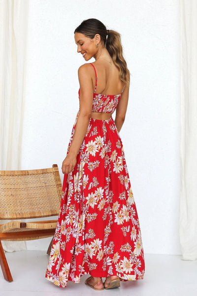 Red Floral Slip Midi Dress