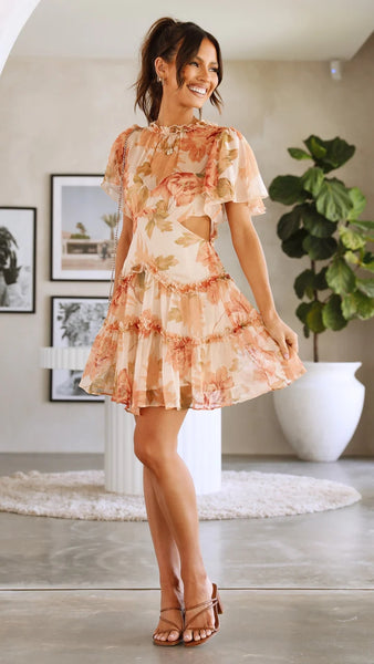 Orange Floral Mini Dress