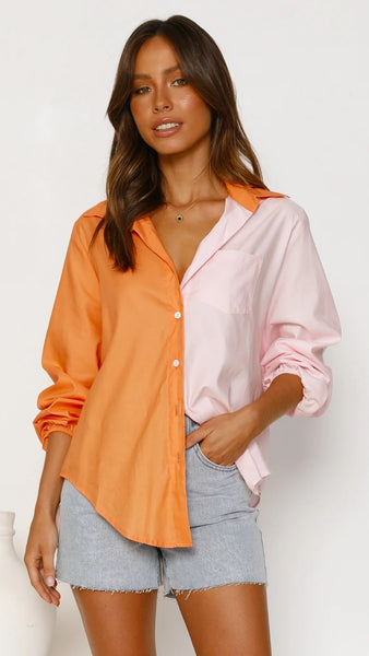 Orange Pink Button Down Shirt
