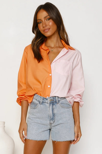Orange Pink Button Down Shirt