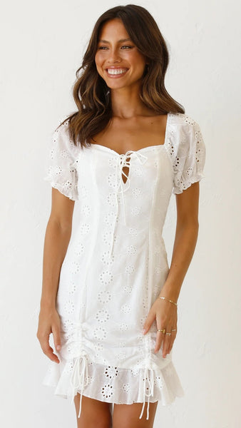 White Crochet Lace Mini Dress