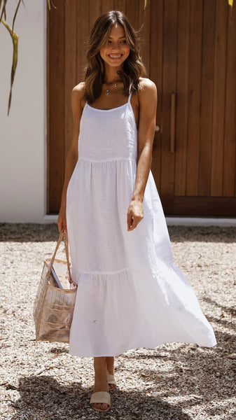 White Solid Slip Midi Dress