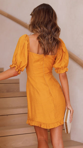 Mustard Yellow Front Tie Mini Dress