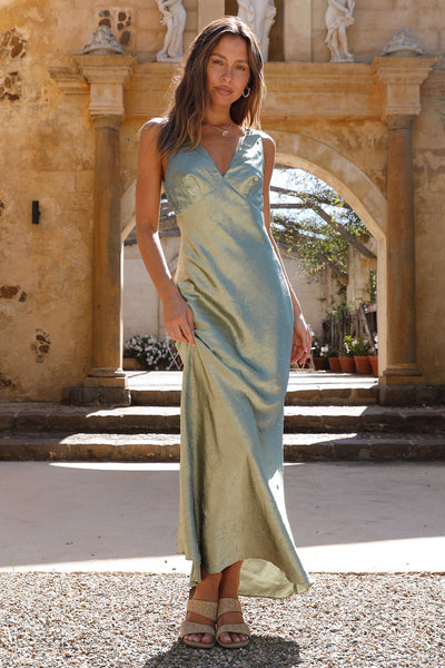 Young Folks Satin Maxi Dress Sage