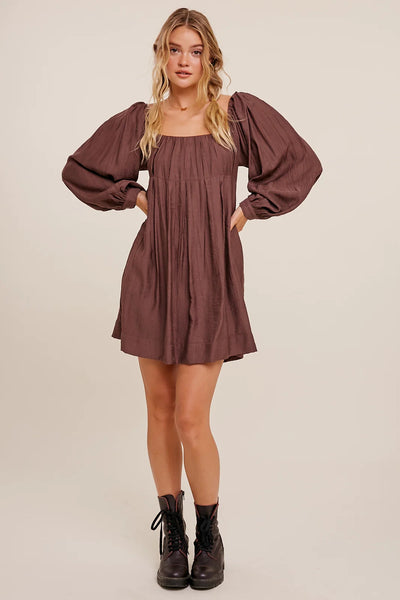Brown Babydoll Mini Dress