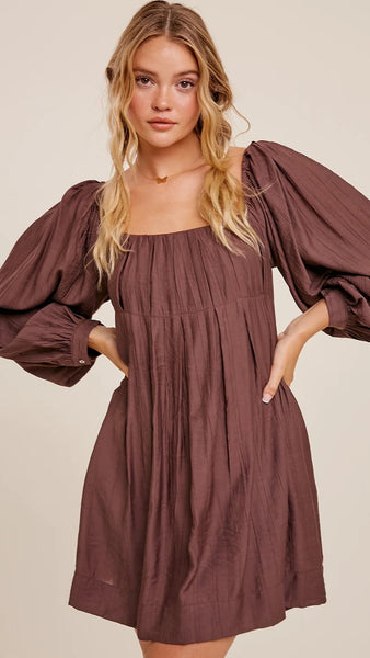 Brown Babydoll Mini Dress