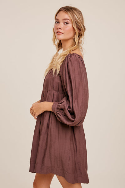 Pleated Square Neck Babydoll Dress