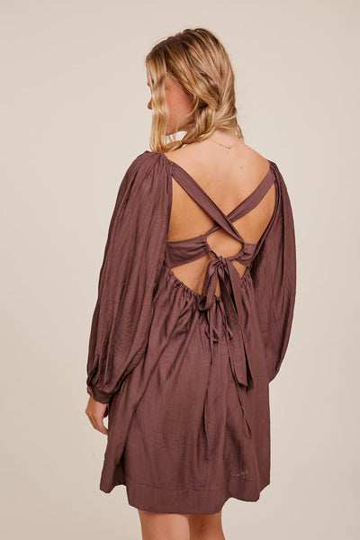 Pleated Square Neck Babydoll Dress