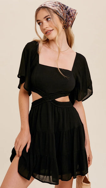Black Cutout Waist Mini Dress