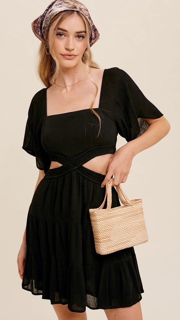 Black Cutout Waist Mini Dress