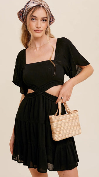 Black Cutout Waist Mini Dress