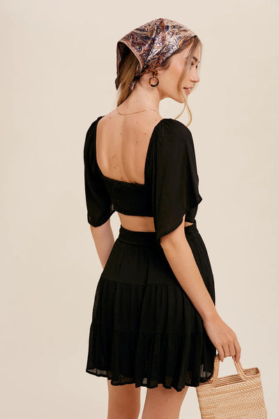 Black Cutout Waist Mini Dress