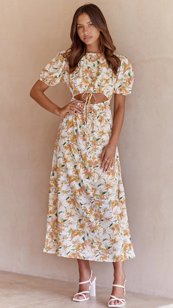Yellow Floral Midi Dress