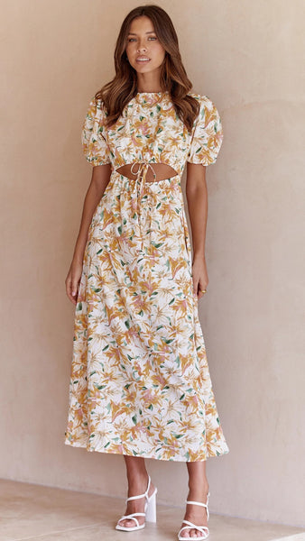 Yellow Floral Midi Dress