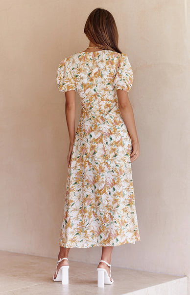 Yellow Floral Midi Dress
