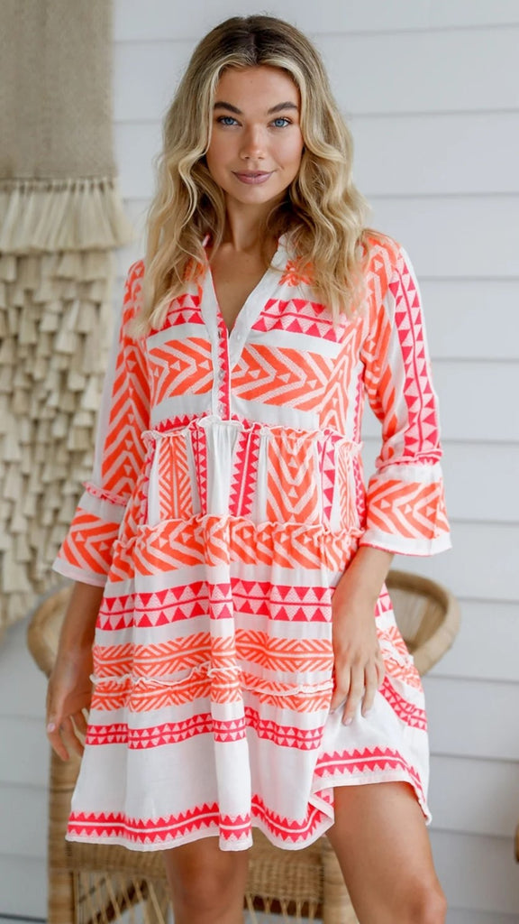 Orange Geo Print Mini Dress
