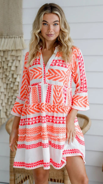 Orange Geo Print Mini Dress
